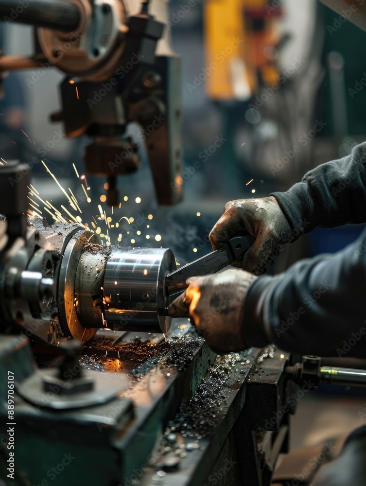 Man operating industrial machine Man operating industrial machine