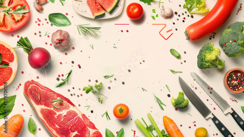 2 + 1 Sale Foodie Banner with Fresh Vegetables and Spices for Promotions and Advertisements
