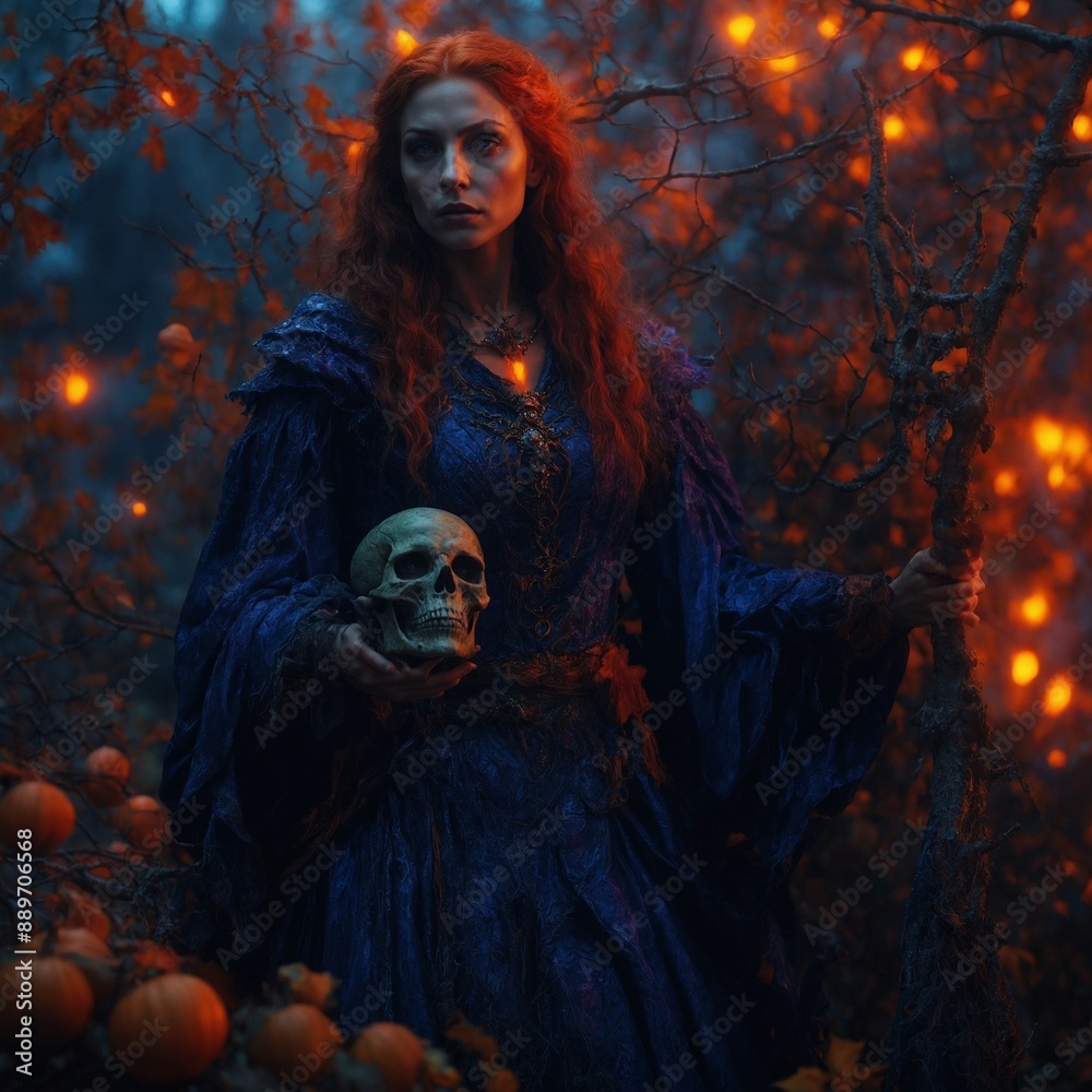 Fototapeta premium halloween witch in the woods