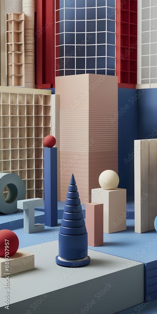 Naklejka premium Formas geométricas abstratas em 3D em cores vibrantes