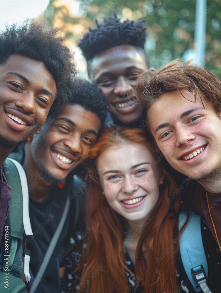 A group of young adults standing side by side, united and smiling A group of young adults standing side by side, united and smiling