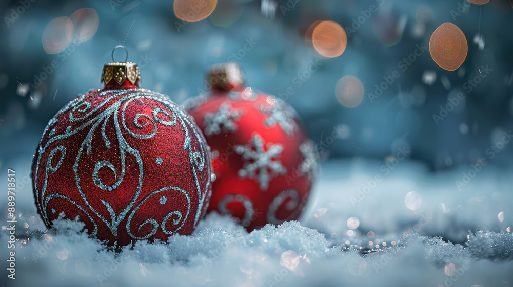 Festive Ornaments on Snowy Ground