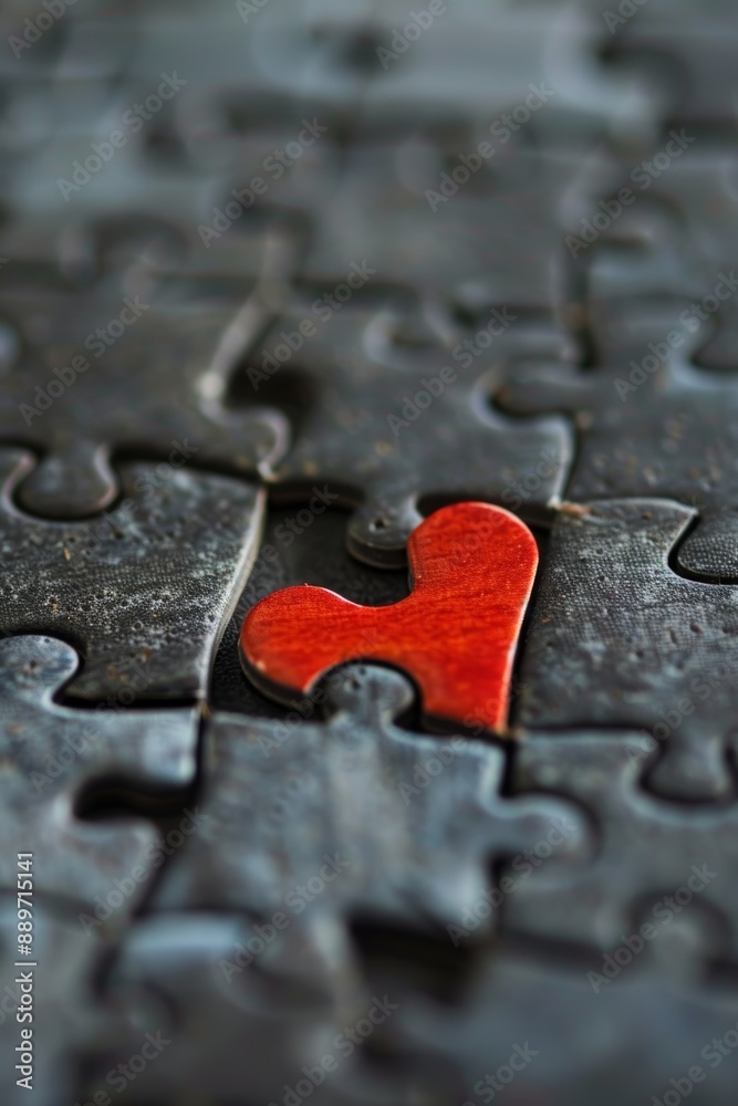 Heart-Shaped Puzzle Piece Symbolizing Unity and Completeness on Rustic Wooden Background