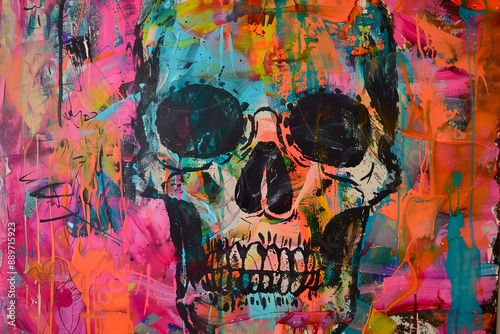 Vibrant Coloured Skull Painting Close up