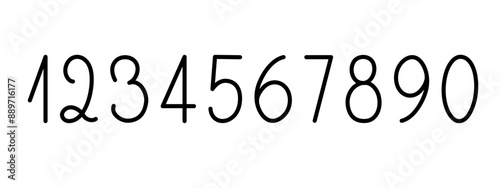 Numbers as a part of alphabet simple black lineart vector illustration, calligraphic abc, cute funny decorative handwriting, handwritten numerals, maths symbols