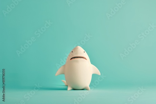 Shark character with anti-shark fishing message for humanity, copy space included. photo