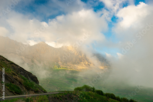 Picturesque mountains in the beautiful clouds of the North Caucasus. Russia