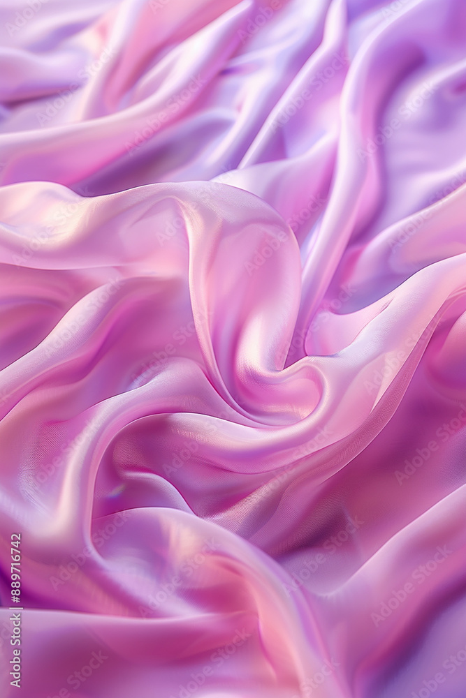 Fototapeta premium Soft pastel-colored silk fabric in pink and purple hues, gently folded creating smooth waves and luxurious texture, ideal for elegant backgrounds.