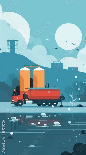 Water distribution, to disasteraffected areas, flat design illustration photo