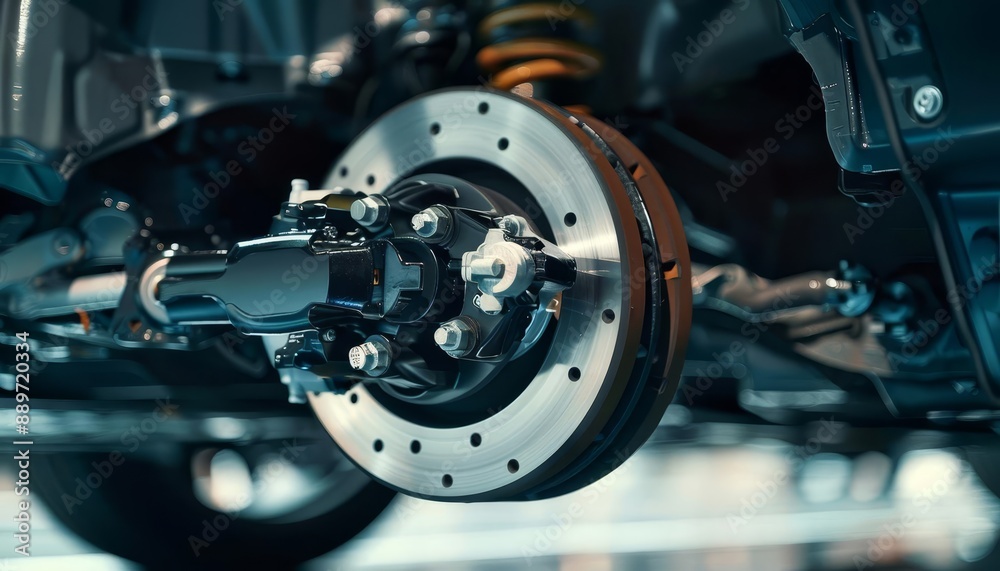 Fototapeta premium Closeup of a car s antilock braking system in action, reduce speed, automotive safety