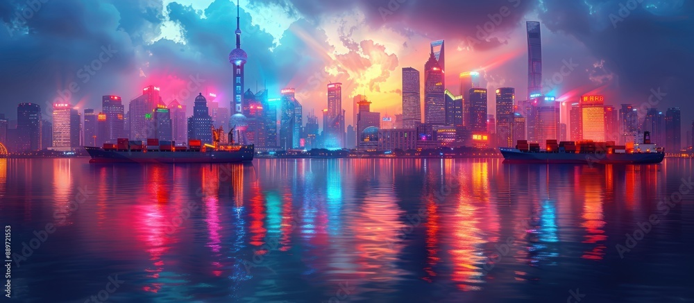 Vibrant Shanghai Skyline at Sunset Vibrant Shanghai Skyline at Sunset