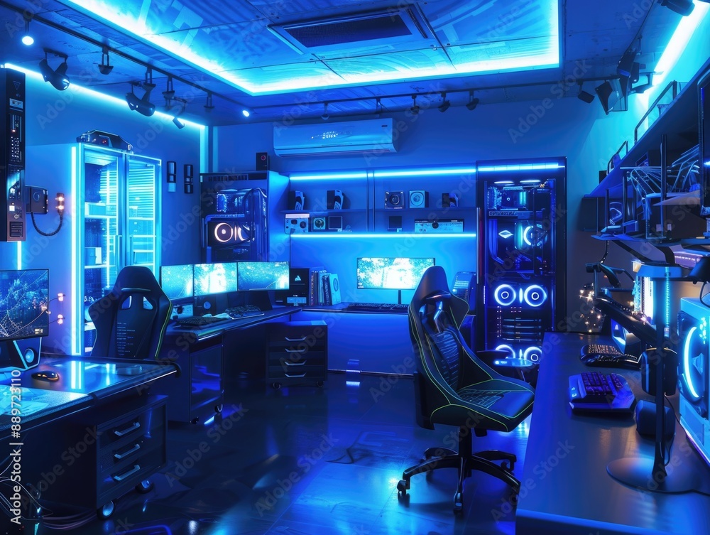 Gaming setup with desk and monitor Gaming setup with desk and monitor