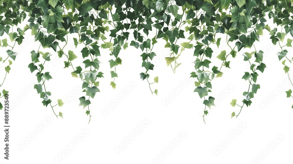 Green Ivy Vines Hanging Down with Lush Leaves on a White Background