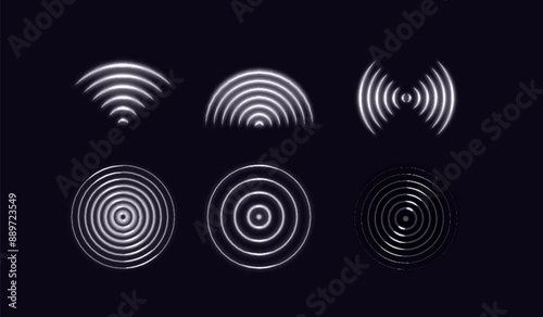Abstract Wifi Signal Waves. Sound Effect Icon. Vector Glow Light Radar. Tech Sensor Circle Symbol.