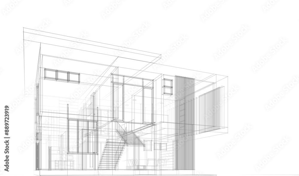 Fototapeta premium Modern house exterior 3d illustration