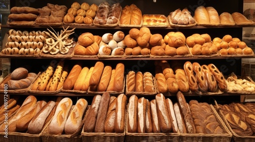 Assortment of Freshly Baked Bread at a Bakery. © munawaroh