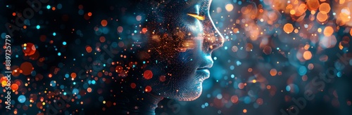 Digital Art Portrait of a Woman Surrounded by Colorful Bokeh Lights