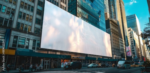 Large Blank Billboard in Downtown City at Sunset