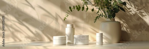 White Beauty Products Displayed on Tray With Flowers in Vases