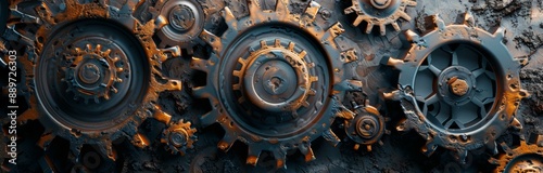 Closeup of Interlocking Metal Gears in a Complex Machine