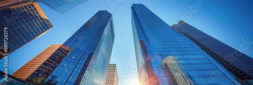 Tall Glass Skyscrapers Against a Blue Sky in the Morning
