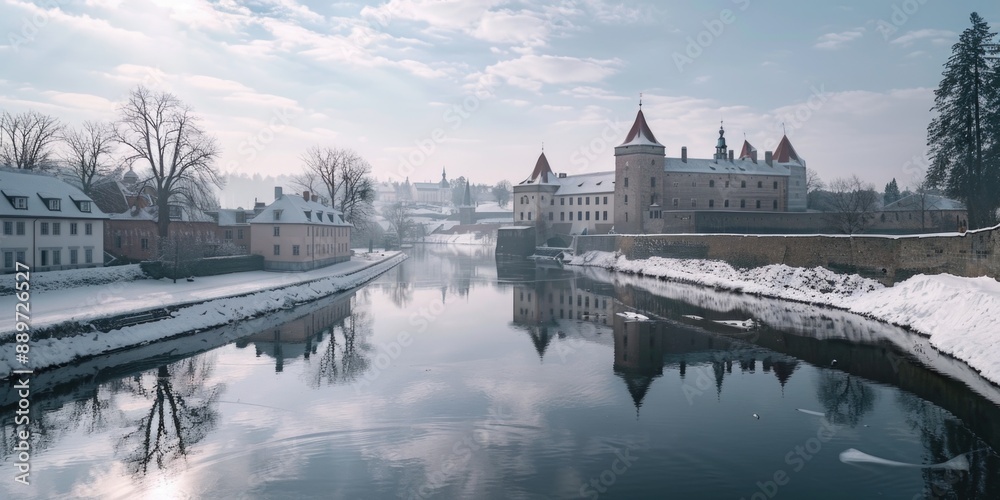 Fototapeta premium Snowy Town River