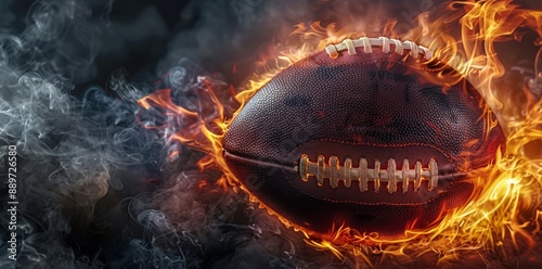 A Leather Football Engulfed in Flames and Smoke