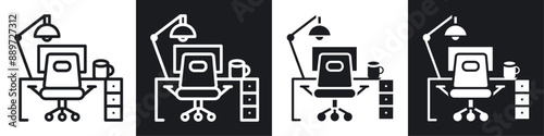 Workplace black vector icon set