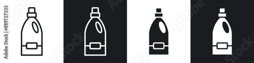 laundry detergent bottle black and white icon set