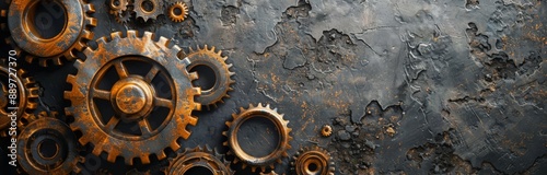 Rusty Metal Gears Against A Weathered Background