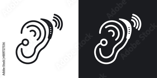 hearing aid black and white icon set