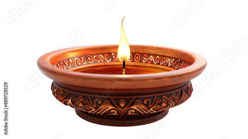 Simple diya with a soft glow, Diwali event, traditional lamp, festive illumination, Festival of Lights, subtle lighting, png file, isolated on white