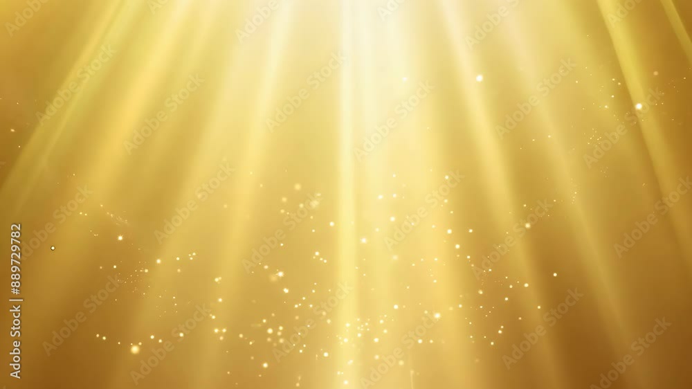 Particles and rays of light on a golden background