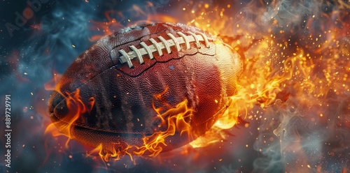 American Football Surrounded by Flames and Smoke