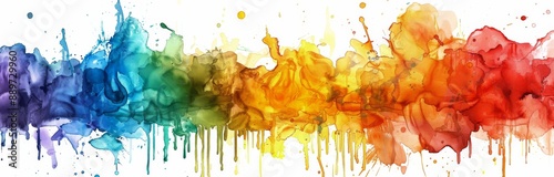Abstract Watercolor Rainbow Splashes on White Background