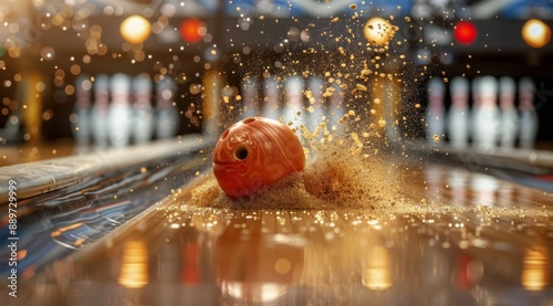 A Bowling Ball Strikes the Pins With a Burst of Dust