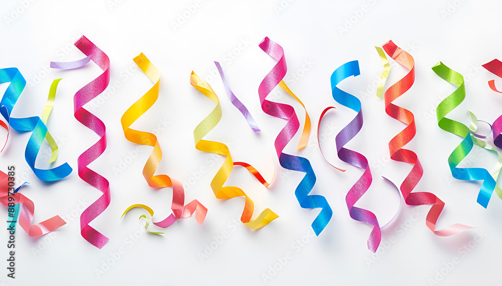 Many serpentine streamers on white background, banner design. Party decor Many serpentine streamers on white background, banner design. Party decor
