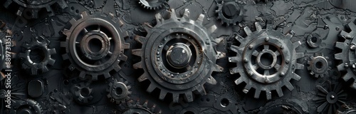 Interlocking Metal Gears on a Dark Background