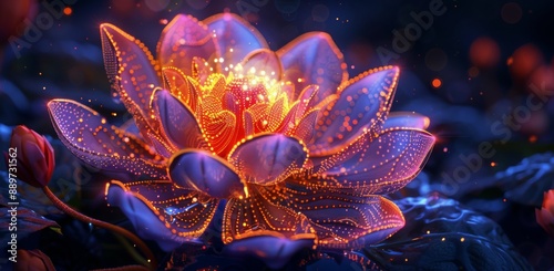 A Close Up View Of A Single Blooming Flower With Orange Center And Purple Petals