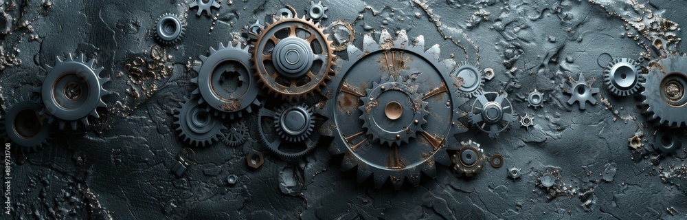 Closeup of Rusty Gears Interlocking on a Black Surface Closeup of Rusty Gears Interlocking on a Black Surface
