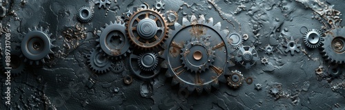 Closeup of Rusty Gears Interlocking on a Black Surface