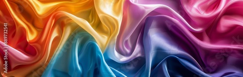 Close-Up of Multicolored Silk Fabric Draped and Flowing