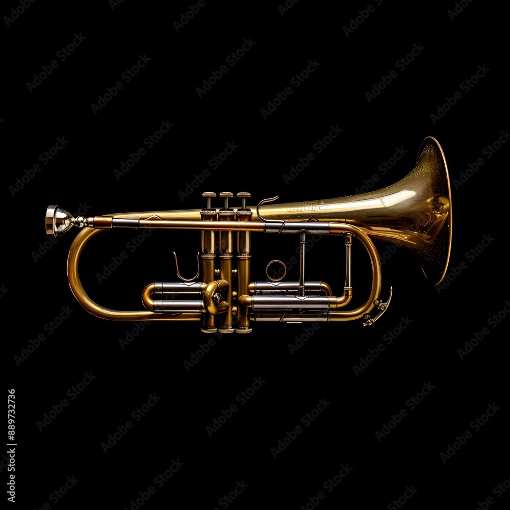 Obraz premium Close-up of a sleek and shiny saxophone on a dark background