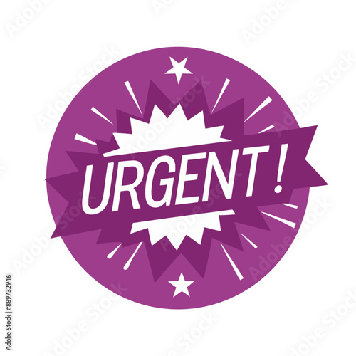  urgent Sign Icon, Flat Design in Purple Color, Circular Badge