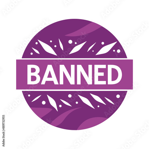 banned Sign Icon, Flat Design in Purple Color, Circular Badge