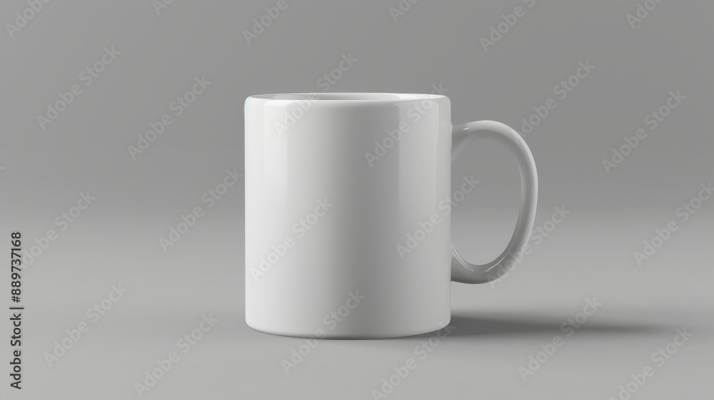 Obraz premium 3D representation of a plain white mug, suitable for displaying designs or logos. 