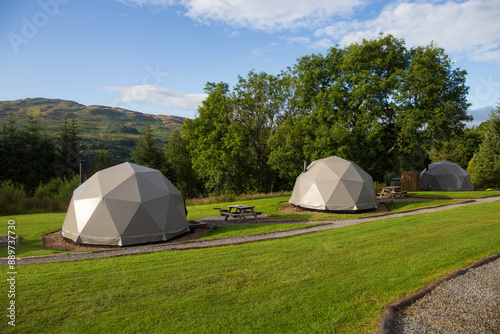 Glamping in the Scottish Highlands on a sunny summers morning