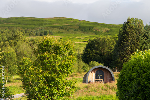 Glamping in the Scottish Highlands on a sunny summers morning