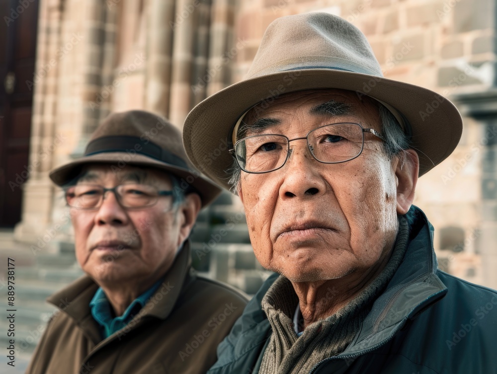 Two elderly gentlemen standing together Two elderly gentlemen standing together