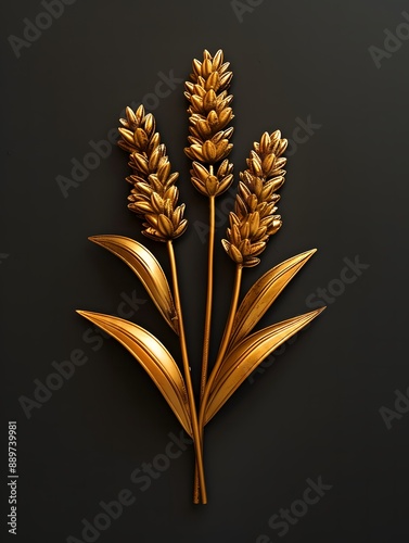 gold, floral, ornament, wall, Lavender  , leaves, elegant, metal, sculpture, glossy, luxury, sophistication, contrast, shadow, design, opulence, interior, stylish, decor, artwork, high-end, chic, orna